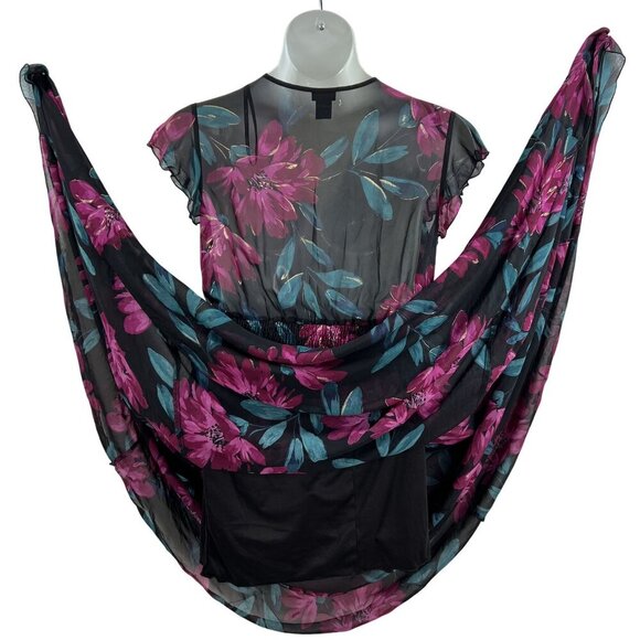 Anthropologie Kate & Lily 12 Ruffled Babydoll Floral Black Chiffon Smocked Dress - Picture 3 of 16